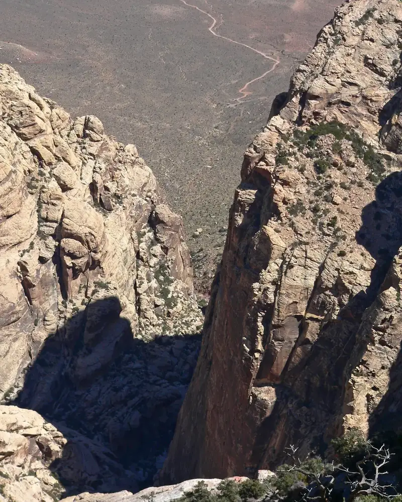 Red sandstone walls of Black Velvet Canyon seen from above
